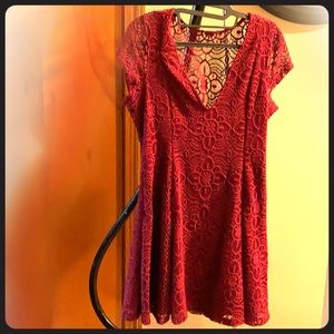 Maroon lace skater dress